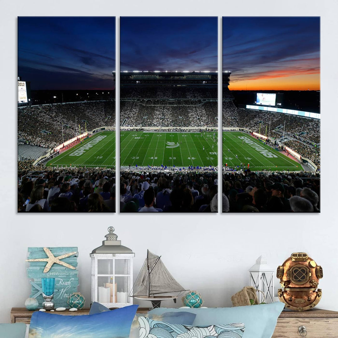 Michigan State Spartans Football Team Print - East Lansing Spartan Stadium Wall Art Canvas Print