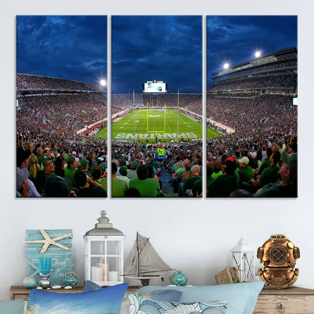 Michigan State Spartans Football Team Print - East Lansing Spartan Stadium Wall Art Canvas Print