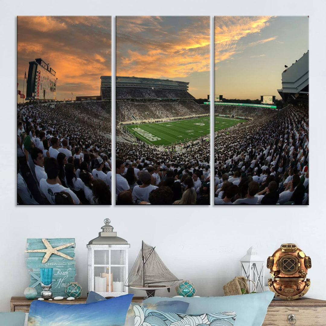 Michigan State Spartans Football Team Print - East Lansing Spartan Stadium Wall Art Canvas Print