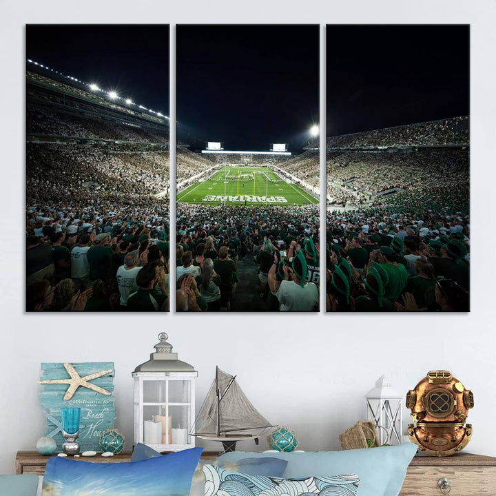 Michigan State Spartans Football Team Print - East Lansing Spartan Stadium Wall Art Canvas Print