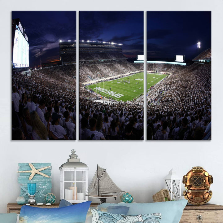 Michigan State Spartans Football Team Print - East Lansing Spartan Stadium Wall Art Canvas Print