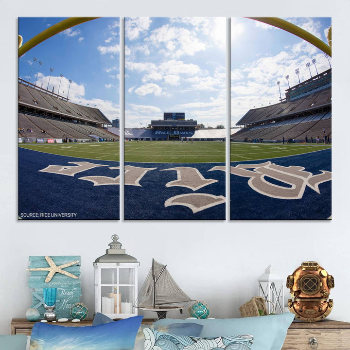 Rice University Owls Football Team Print - Houston Rice Stadium Wall Art Canvas Print