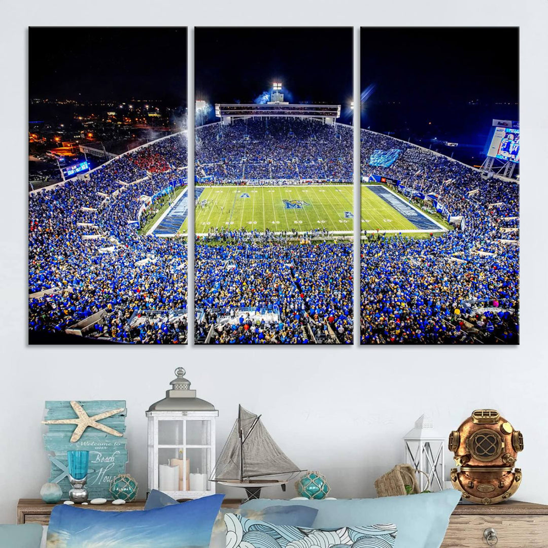 University of Memphis Tigers Football Team Print - Memphis Simmons Bank Liberty Stadium Wall Art Canvas Print