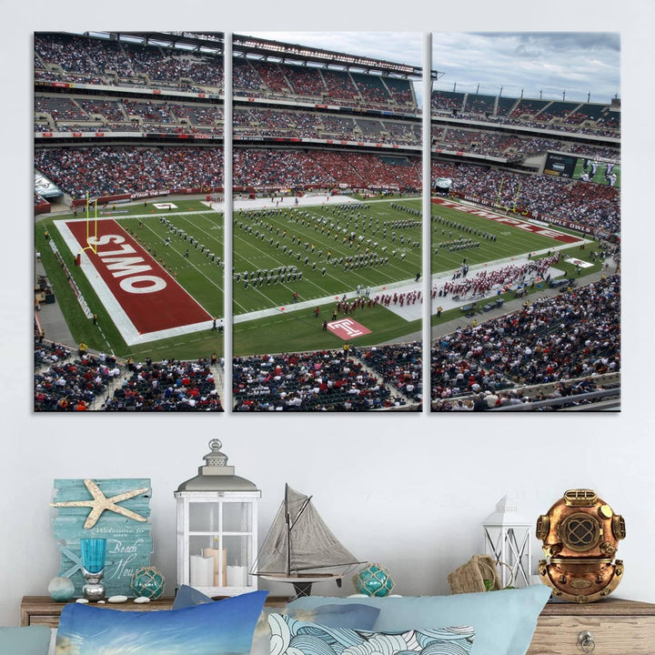 Aerial view wall art of Lincoln Financial Field during a Temple Owls game.