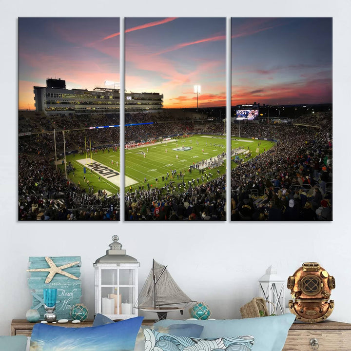 The University of Connecticut UCONN Huskies Football Team Print - East Hartford Pratt & Whitney Stadium Wall Art Canvas Print