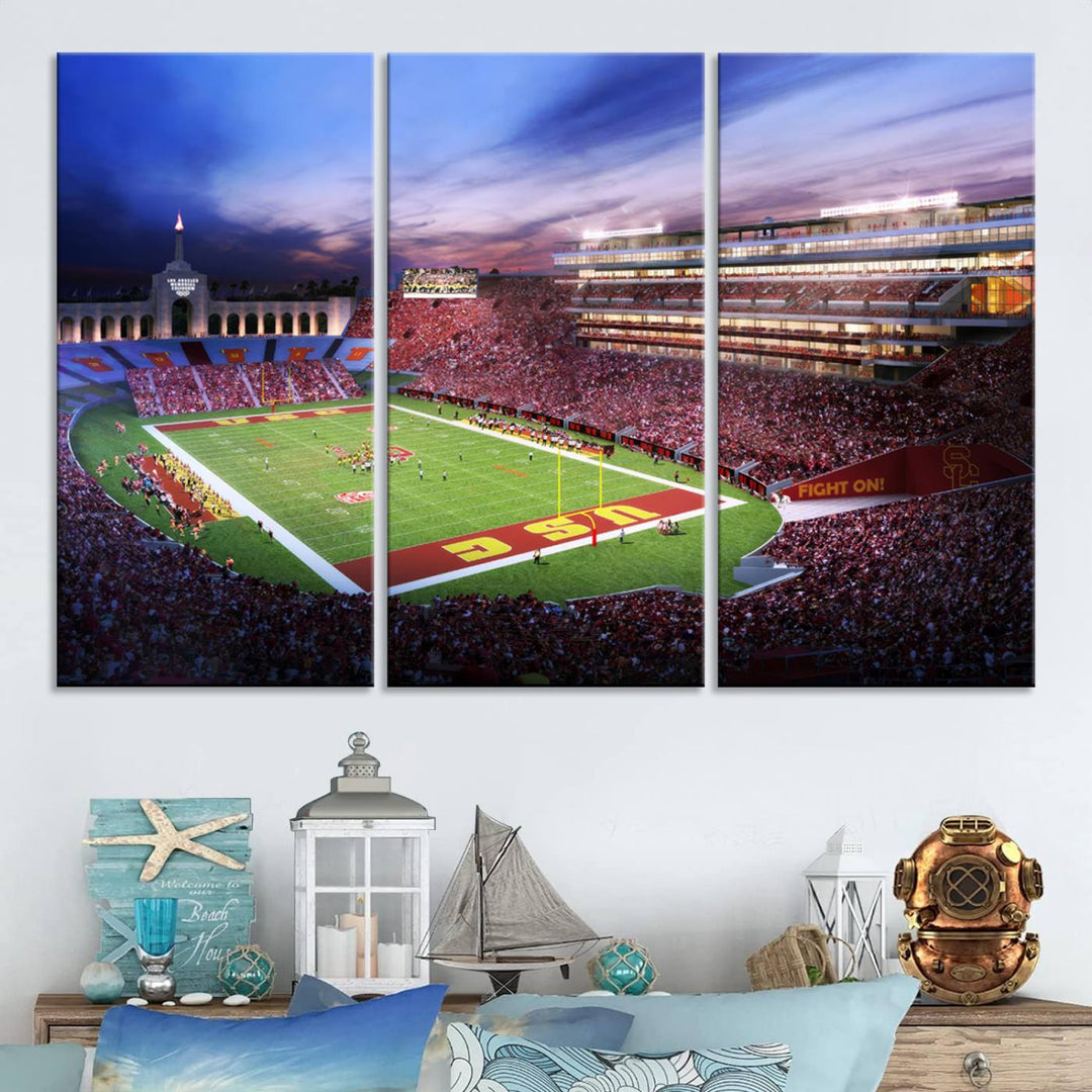 The University of Southern California USC Trojans Football Team Print - Los Angeles Memorial Coliseum Stadium Wall Art Canvas Print