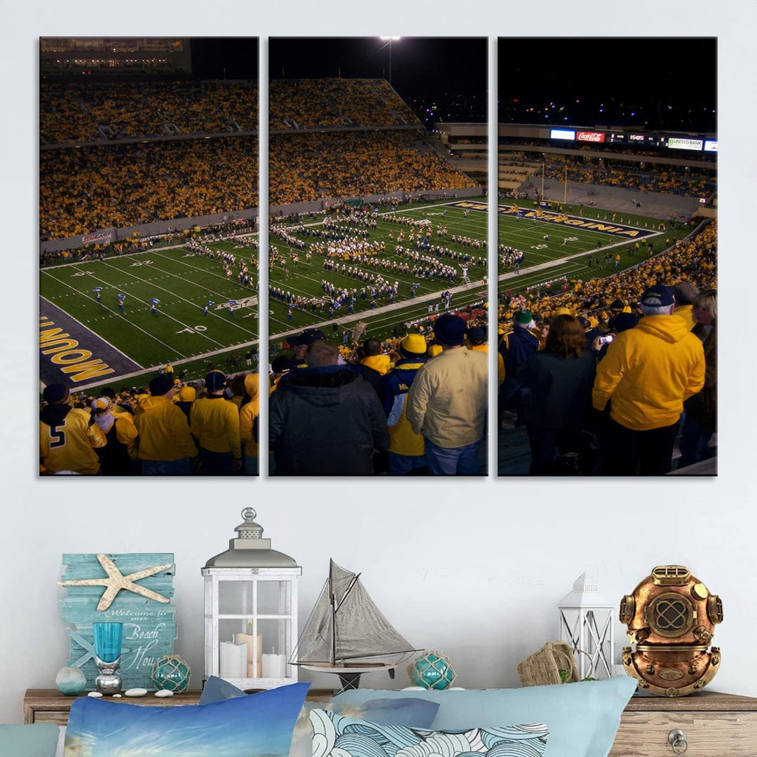 West Virginia Uni Mountaineers Football Canvas Wall Art Print.