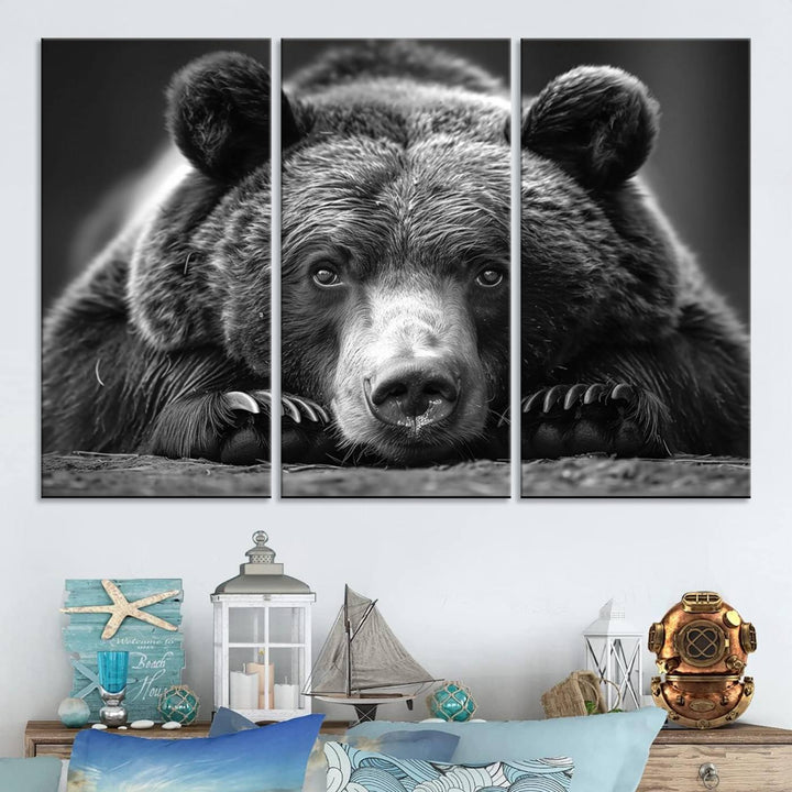 Resting Grizzly Bear Canvas Print | Ready to Hang Wall Art | Rustic Cabin & Farmhouse Decor | Wildlife Art