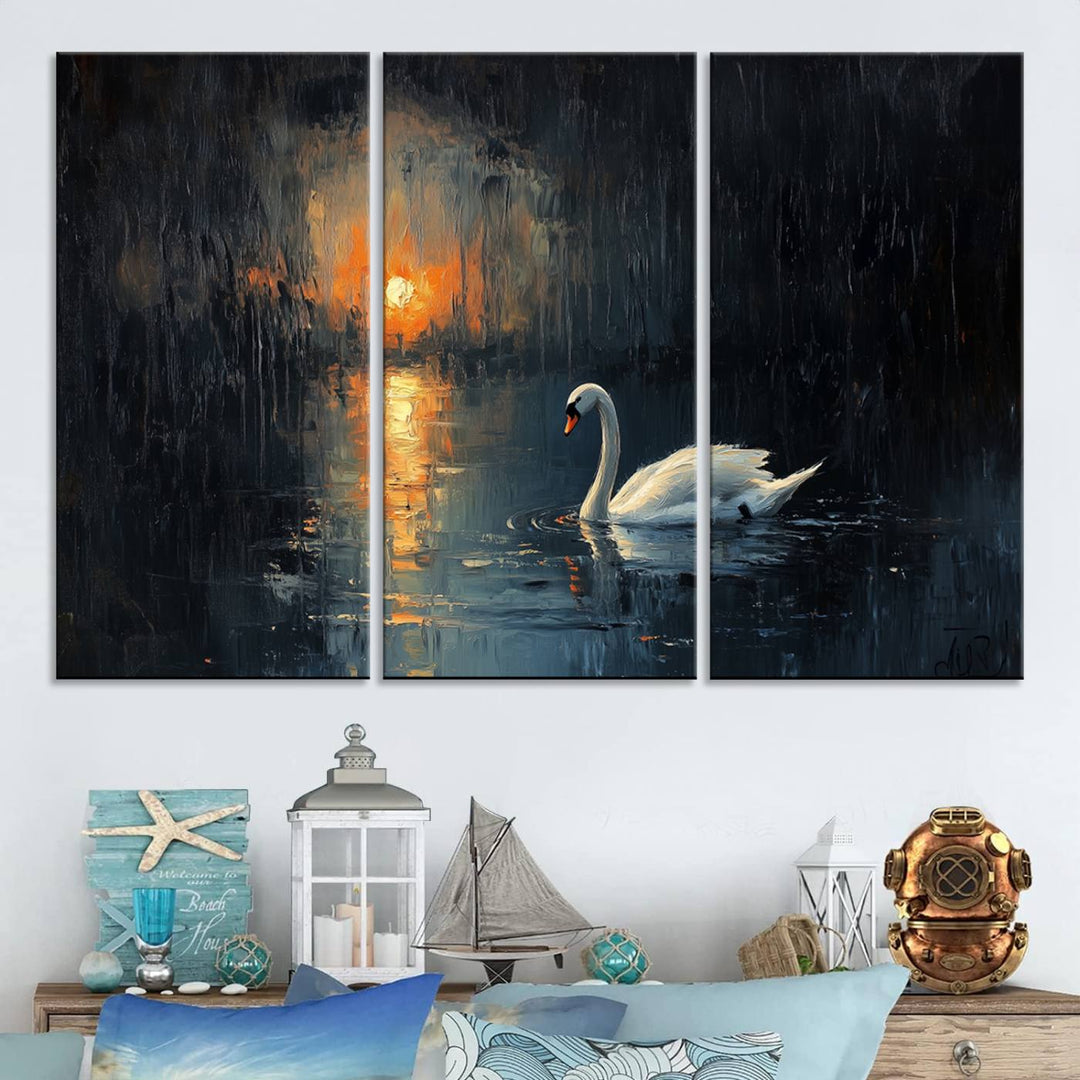 Abstract Swan on Water Wall Art Canvas Print - Elegant Nature Scene for Modern Home Decor