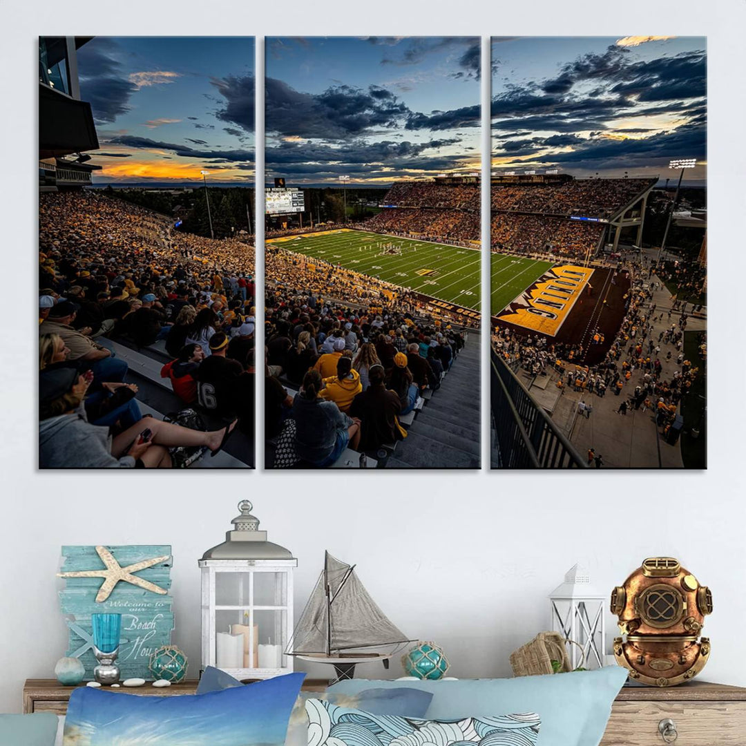 Cowboy Football War Memorial Stadium Wall Art | Ready to Hang Canvas Print of College Football Stadium at Sunset | Perfect for Sports Fans and Football Enthusiasts