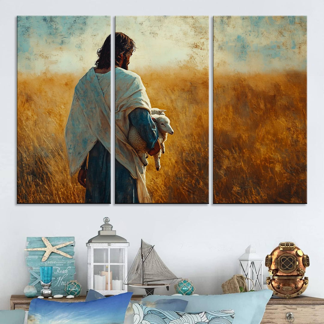 Jesus the Good Shepherd Wall Art Canvas Print - Inspirational Christian Religious Print for Prayer Room Decor