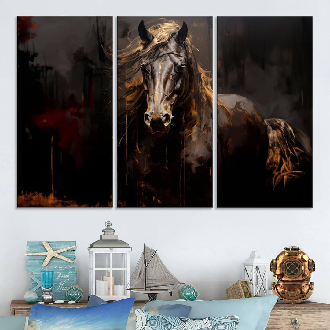 Abstract Black Horse Canvas Print | Abstract Equine Wall Art | Western Decor Print | Horse Lover Gift | Farmhouse & Cabin Wall Art