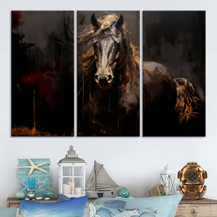 Abstract Black Horse Canvas Print | Abstract Equine Wall Art | Western Decor Print | Horse Lover Gift | Farmhouse & Cabin Wall Art