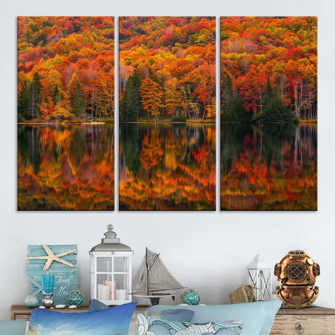 Autumn Reflection Canvas Print, Stunning Fall Foliage Wall Art, Serene Lake Landscape, Perfect Seasonal Decor Print