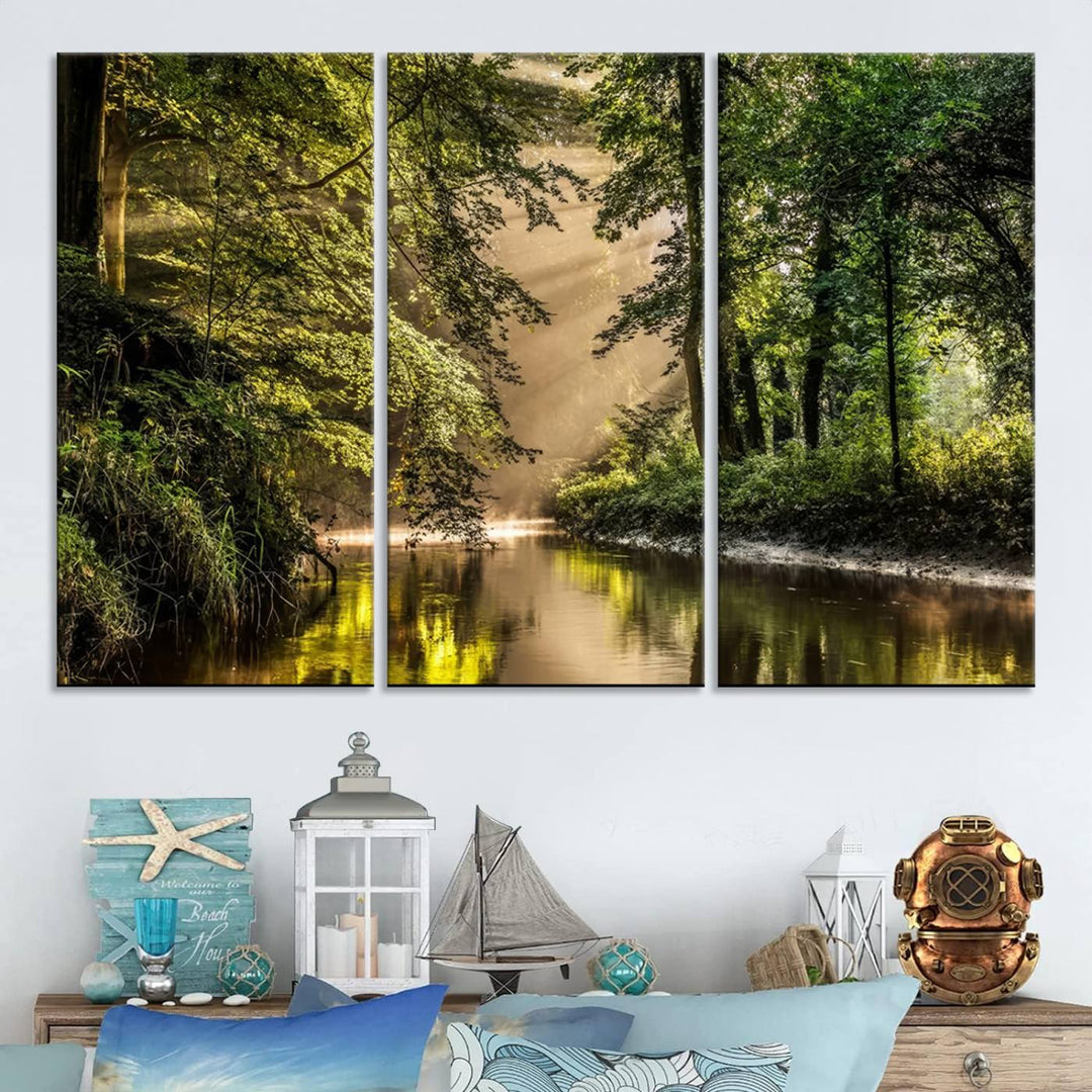 Forest River Landscape Wall Art | Ready to Hang Canvas Print | Perfect for Farmhouse Wall Decor, Cabin Wall Art, Nature-Inspired Home Décor