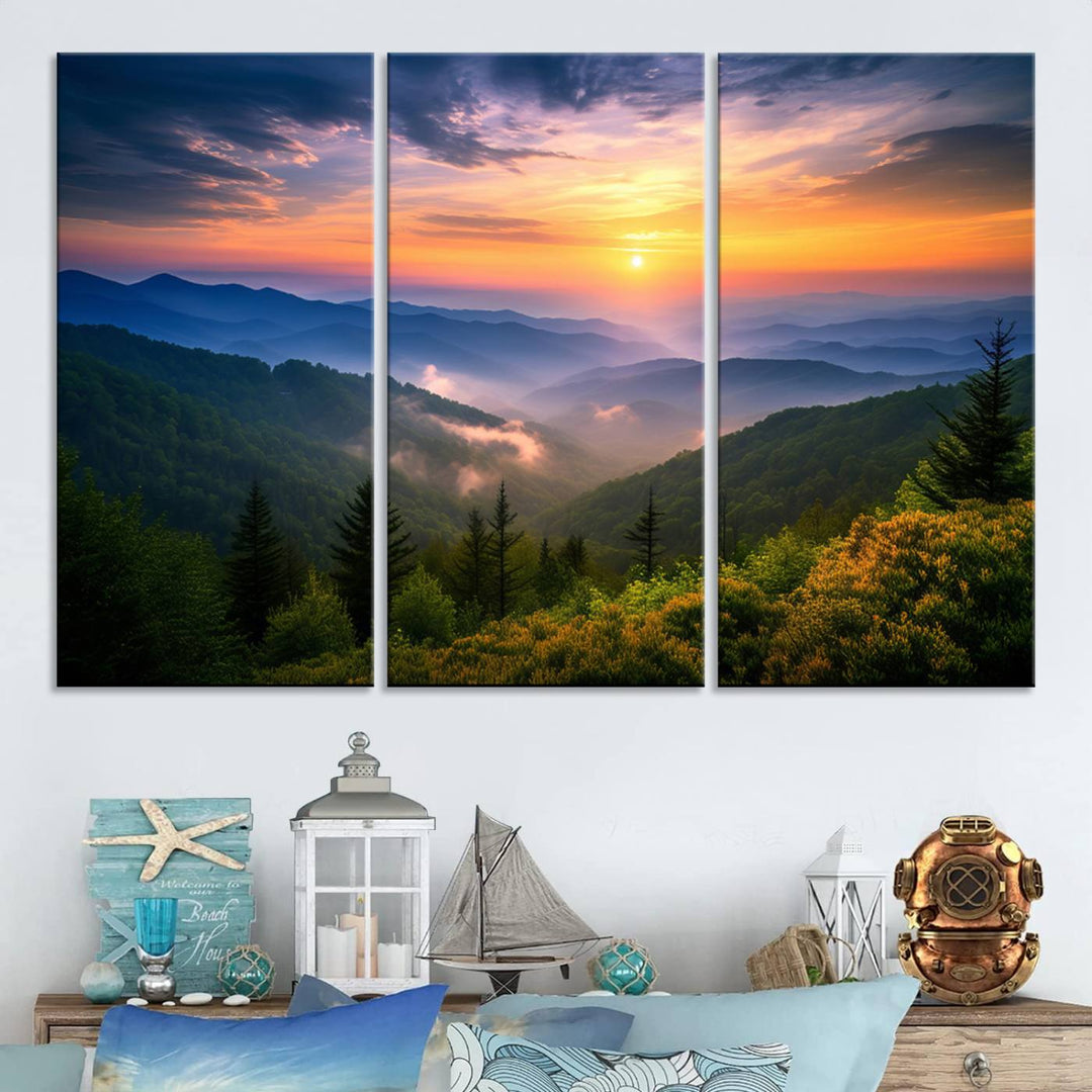 Majestic Mountain Sunrise Landscape Wall Art | Canvas Print Ready to Hang | Perfect for Farmhouse Wall Decor, Cabin Wall Art, Nature Lover’s Retreat