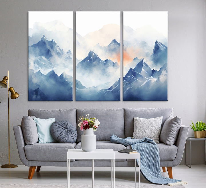 Blue Orange Abstract Mountain Wall Art