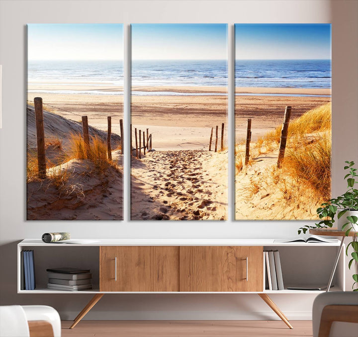 Serene Beach Path Canvas Art, Giclee Canvas Print with Gallery Wrap, Coastal Sand Dunes Wall Art Featuring Canon Print Quality