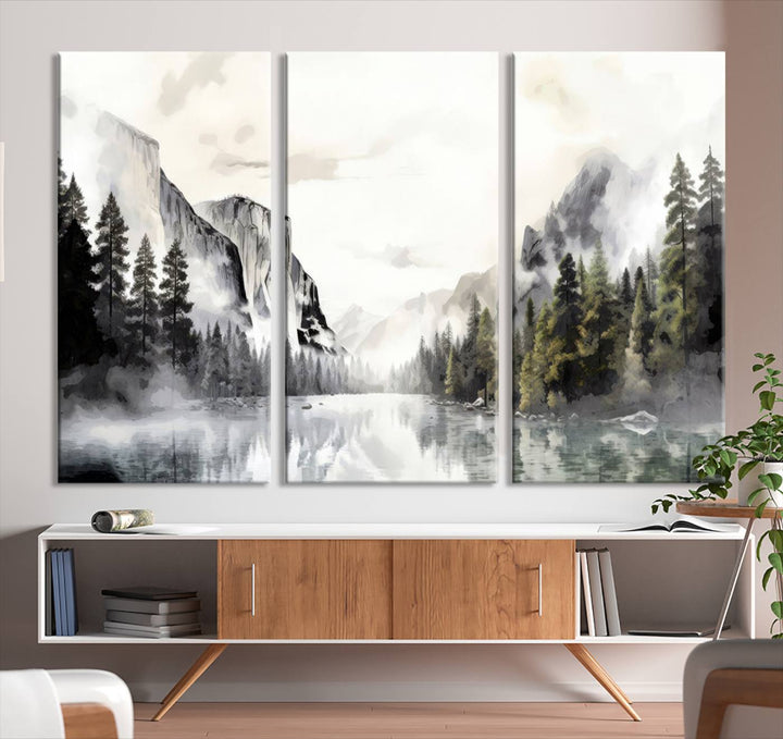 The Yosemite Valley Wall Art Canvas Print, a framed nature décor, is beautifully displayed.