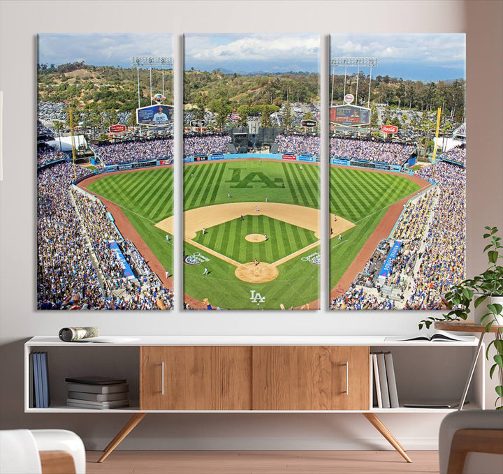 Aerial view of a sunny game day at Citi Field, captured in a 3-panel canvas print wall art.