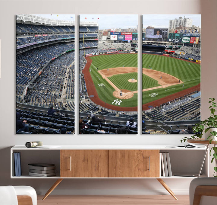 Aerial view of Yankee Stadium filled with fans, showcased on a New York Yankees Stadium Wall Art Canvas Print.