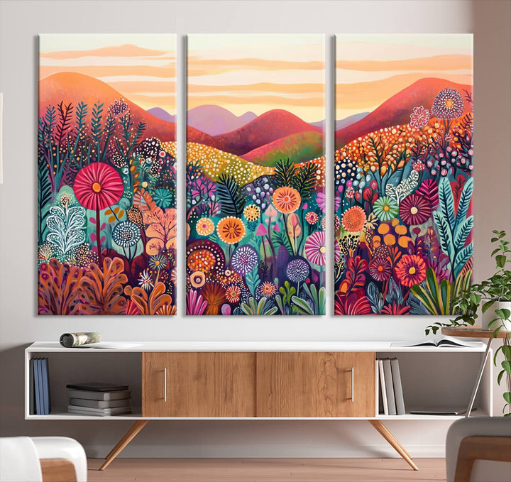 Yayoi Kusama 1986 Wall Art Print – Yayoi Kusama Wabi Sabi Japanese Wall Art Print - Vibrant Abstract Landscape Canvas