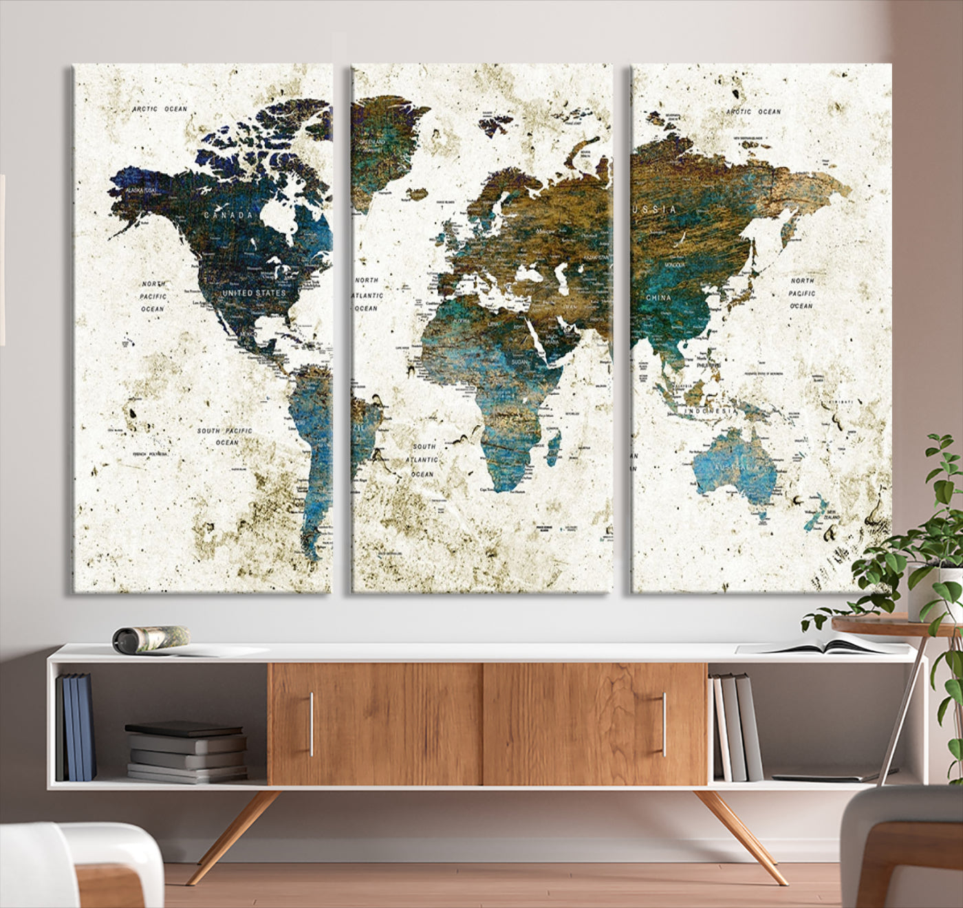 78067-MGV-CV-36X24-Vintage World Map Wall Art Canvas Print, Framed Rustic Earth Map Art Picture Print, Antique Map Perfect Rustic Vintage Decor Artwork