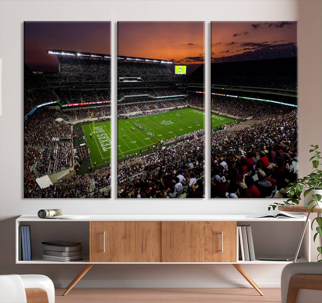 Canvas print of the Texas A&M University Aggies football team at Kyle Field Stadium.