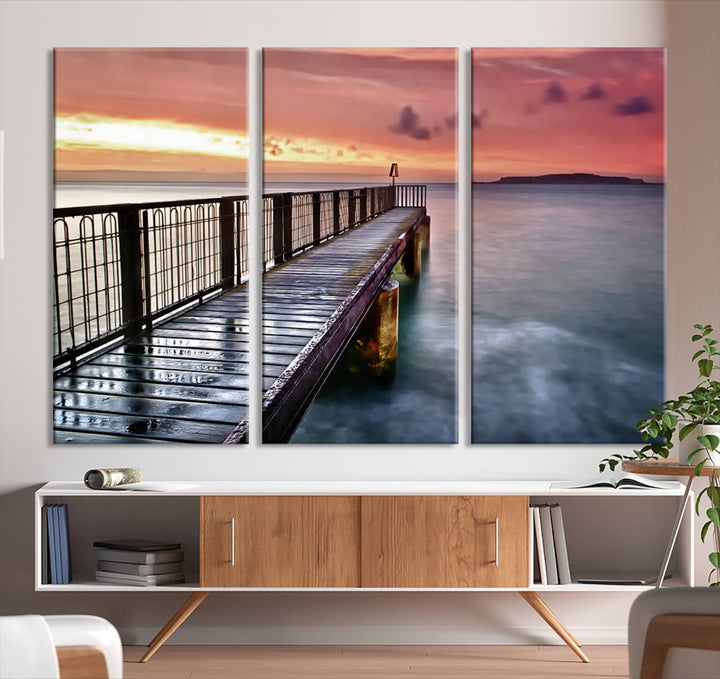 Serene Pier at Sunset Wall Art | Canvas Print | Ready to Hang | Coastal Decor for Living Room