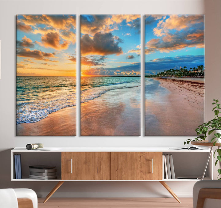 Serene Beach Sunset Wall Art | Coastal Ocean Canvas Print | Ready to Hang Tropical Decor for Home or Office