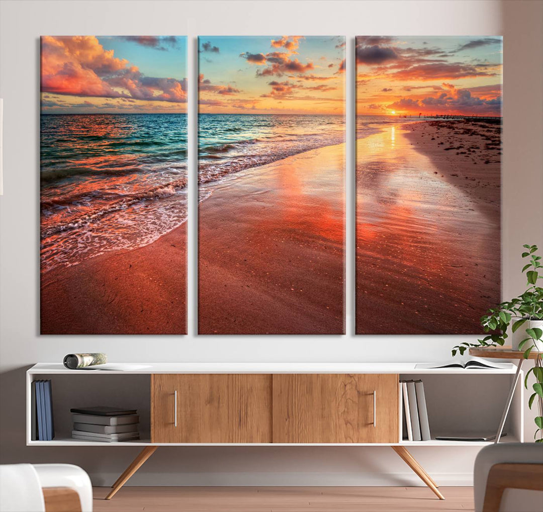 Stunning Sunset Beach Wall Art | Ocean Canvas Print | Coastal Wall Art | Ready to Hang | Tranquil Sunset Canvas for Home & Office Decor