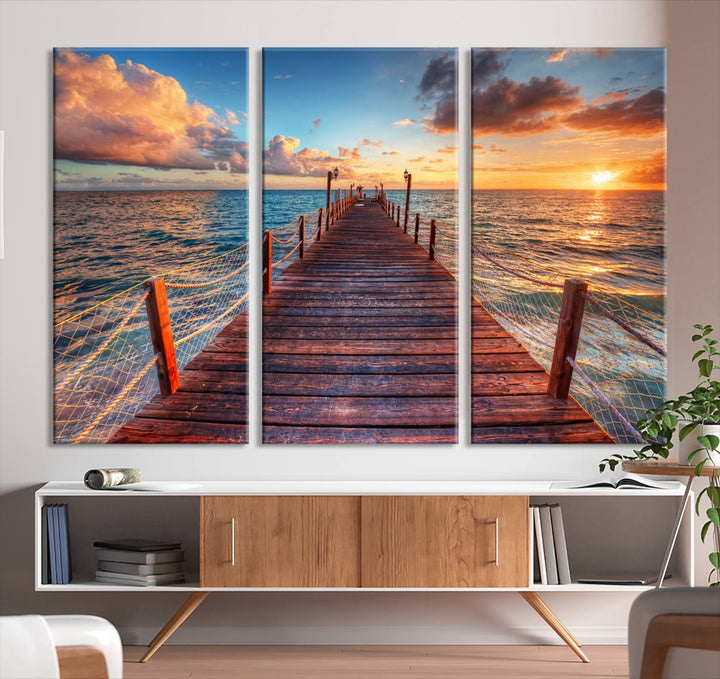 Vibrant Beach Sunset Wall Art | Coastal Ocean Canvas Print | Ready to Hang Tropical Decor for Living Room or Office