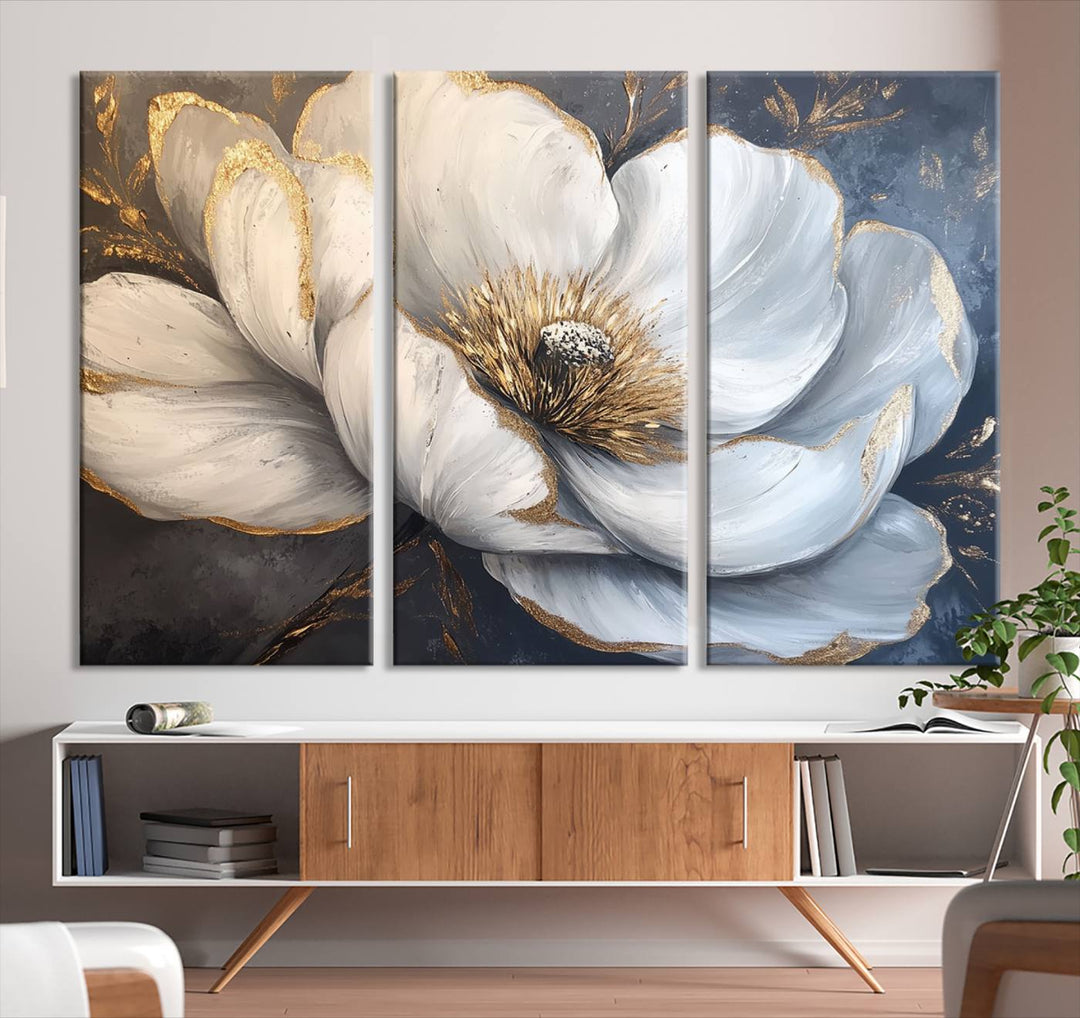 White Magnolia Flower Wall Art | Canvas Print | Abstract Floral Wall Decor | Elegant Bloom Artwork | Framed for Living Room or Bedroom