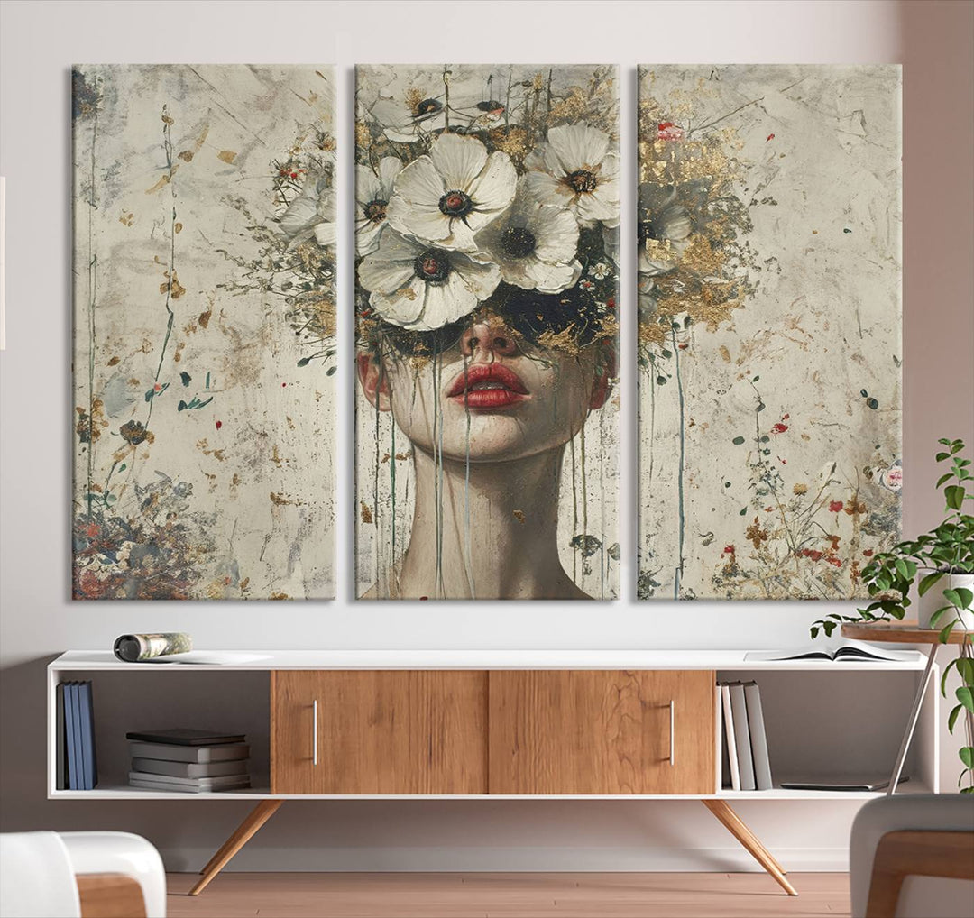 Abstract Floral Women Patel Wall Art Canvas Print