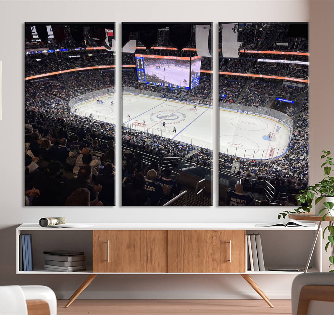 A wall art canvas of Amalie Arena, capturing NHL hockey in Florida.