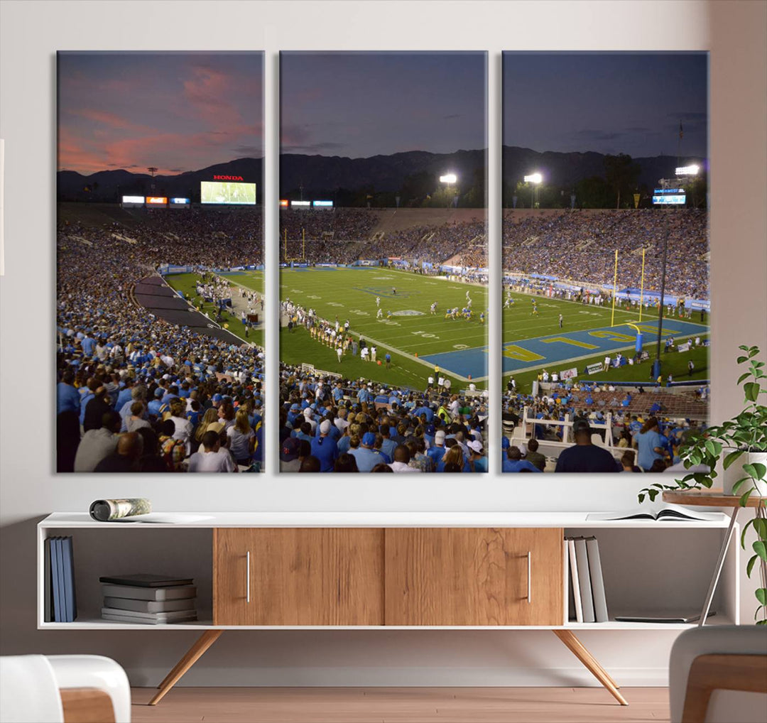 UCLA Bruins Football Team Print - Pasadena Rose Bowl Stadium Wall Art Canvas Print