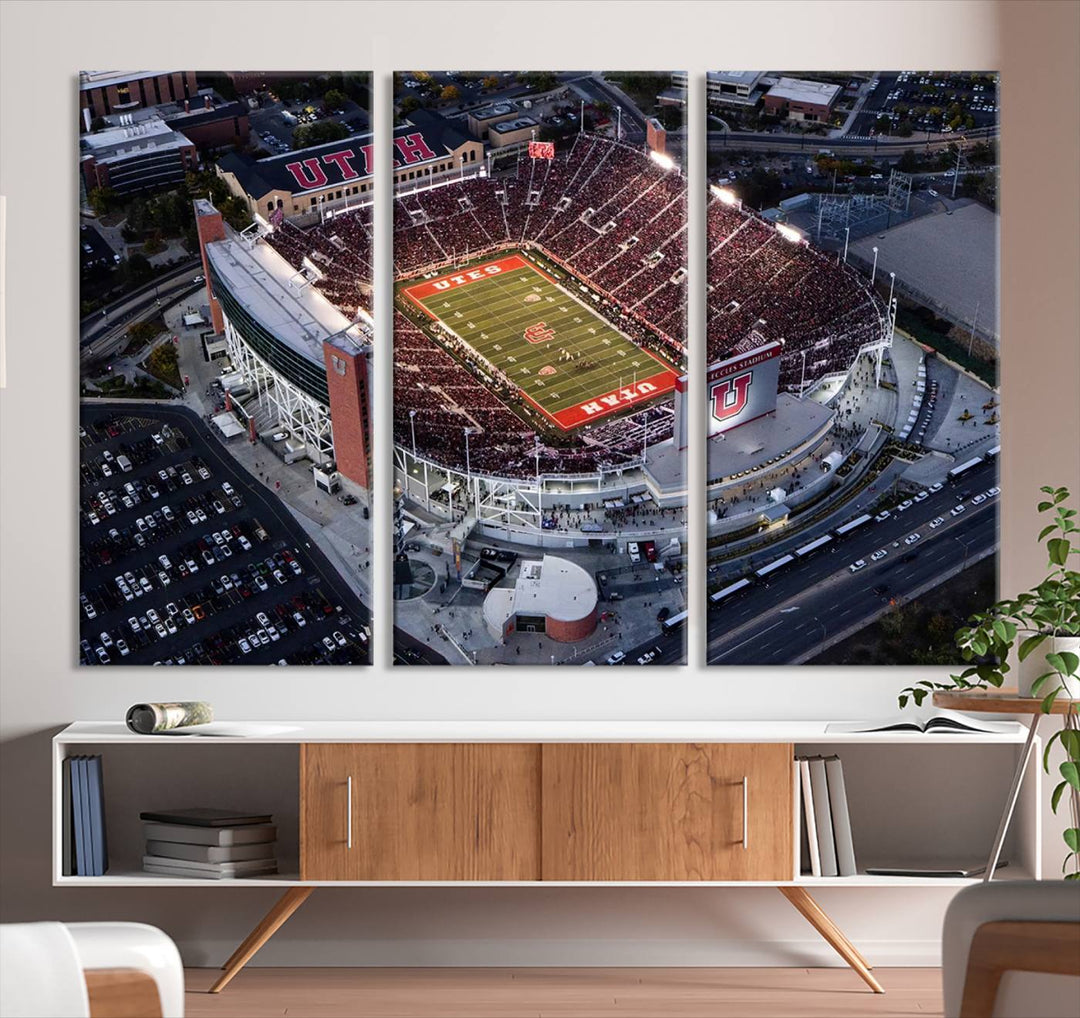 Utah Utes Football Team Print - Salt Lake City Rice-Eccles Stadium Wall Art Canvas Print