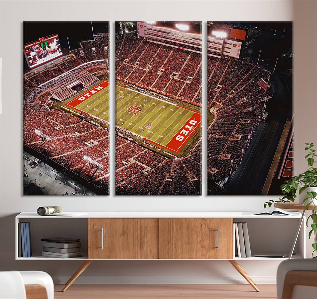 Utah Utes Football Team Print - Salt Lake City Rice-Eccles Stadium Wall Art Canvas Print