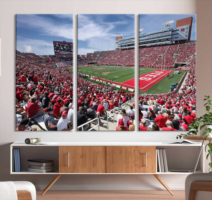 Utah Utes Football Team Print - Salt Lake City Rice-Eccles Stadium Wall Art Canvas Print