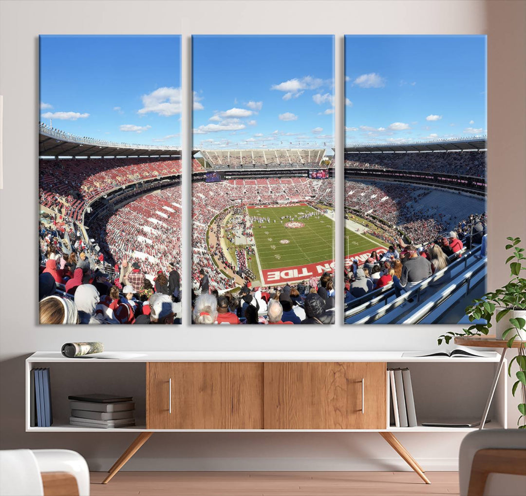 University of Alabama Crimson Tide Football Team Print - Tuscaloosa Bryant-Denny Stadium Wall Art Canvas Print