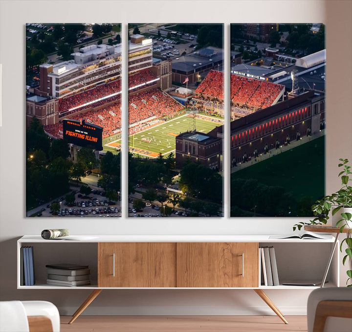 University of Illinois Fighting Illini Football Team Print - Champaign Illinois Memorial Stadium Wall Art Canvas Print