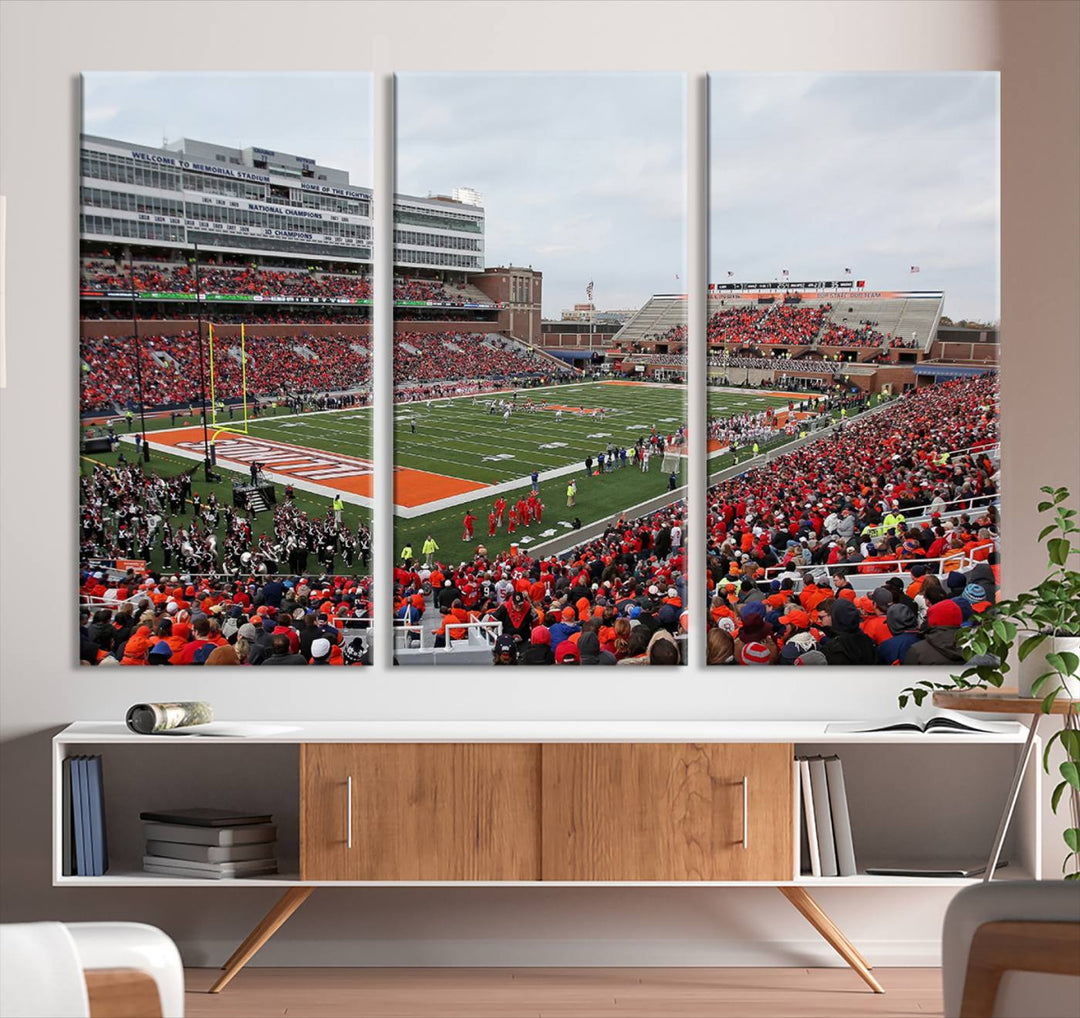 University of Illinois Fighting Illini Football Team Print - Champaign Illinois Memorial Stadium Wall Art Canvas Print