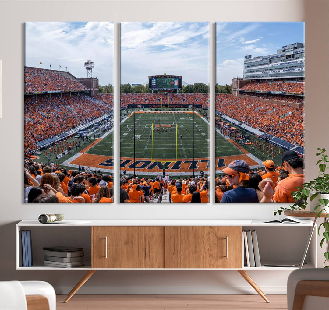 University of Illinois Fighting Illini Football Team Print - Champaign Illinois Memorial Stadium Wall Art Canvas Print