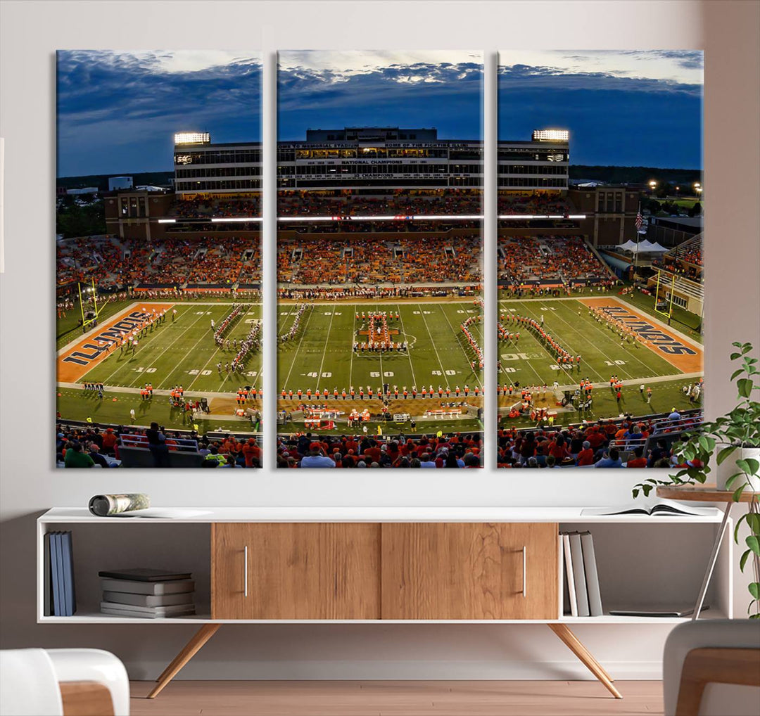 University of Illinois Fighting Illini Football Team Print - Champaign Illinois Memorial Stadium Wall Art Canvas Print