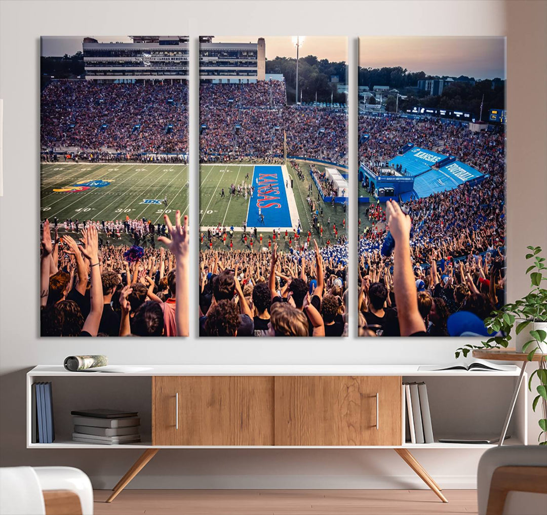 University of Kansas Jayhawks Football Team Print - Lawrence Kansas Memorial Stadium Wall Art Canvas Print