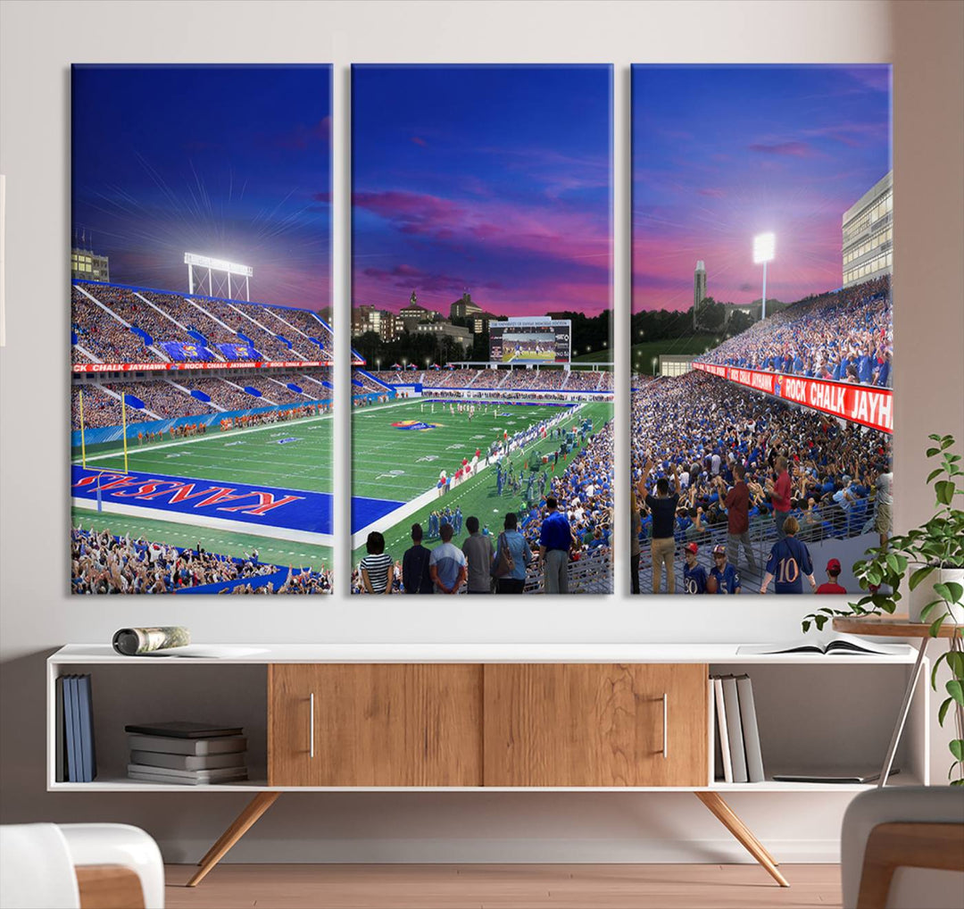 University of Kansas Jayhawks Football Team Print - Lawrence Kansas Memorial Stadium Wall Art Canvas Print