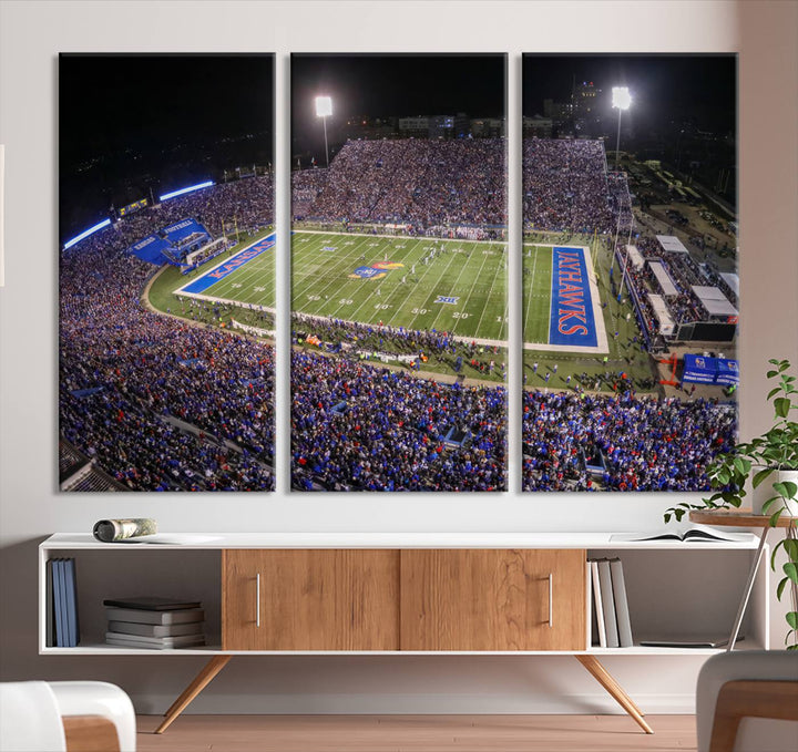 University of Kansas Jayhawks Football Team Print - Lawrence Kansas Memorial Stadium Wall Art Canvas Print