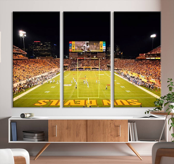 ASU Sun Devils Football Team Print - Phoenix Mountain America Stadium Wall Art Canvas Print