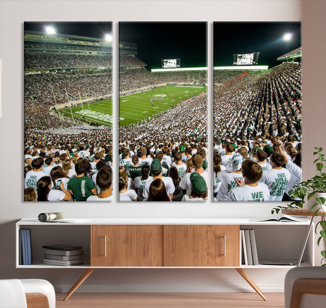 Michigan State Spartans Football Team Print - East Lansing Spartan Stadium Wall Art Canvas Print