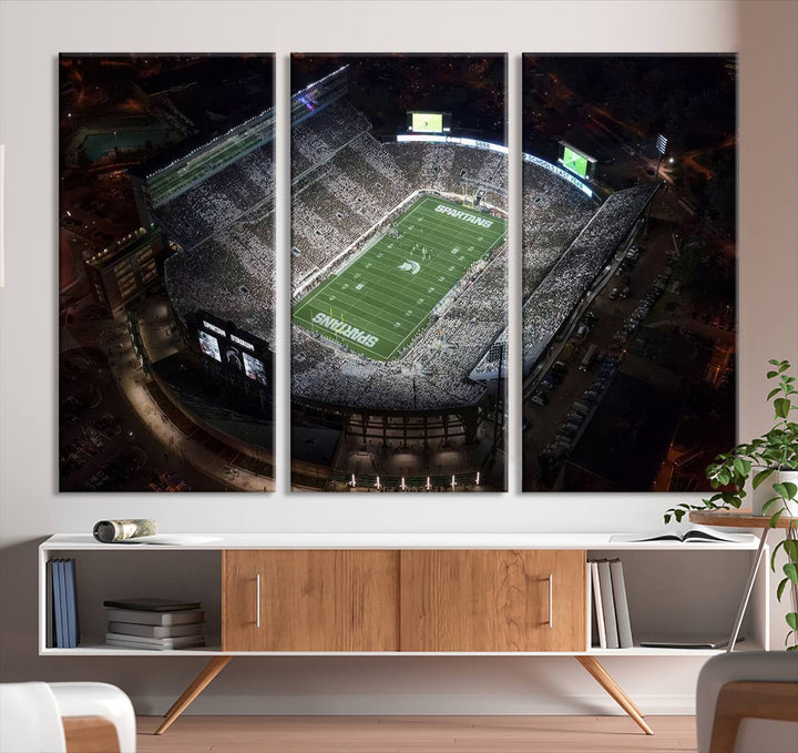 Michigan State Spartans Football Team Print - East Lansing Spartan Stadium Wall Art Canvas Print